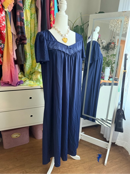 Essentials Other - Essentials Navy Blue Women's Nightgown with Embroidered Yoke